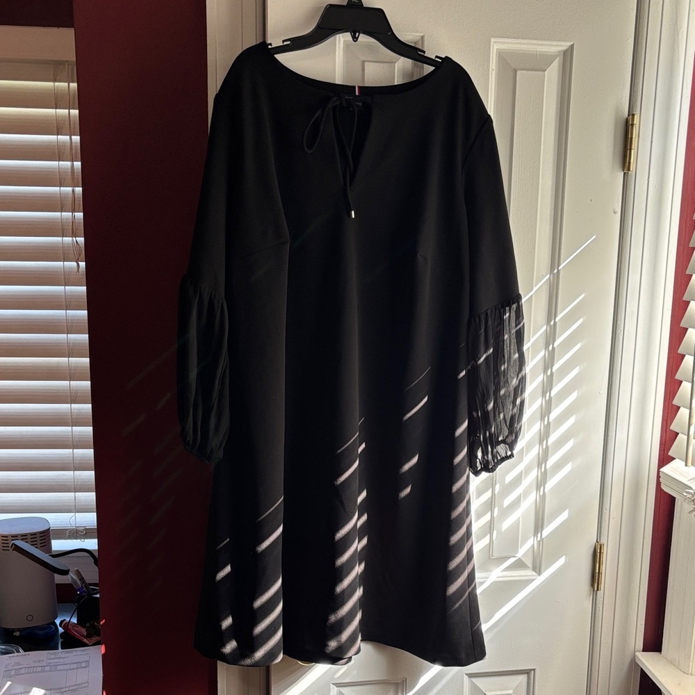 Tommy Hilfiger Black Dress with Sheer Sleeves